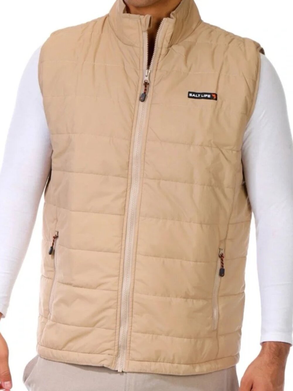 Salt Life New Men's Quilted Full Zip sleeveless Performance Vest Tan Beige sz L